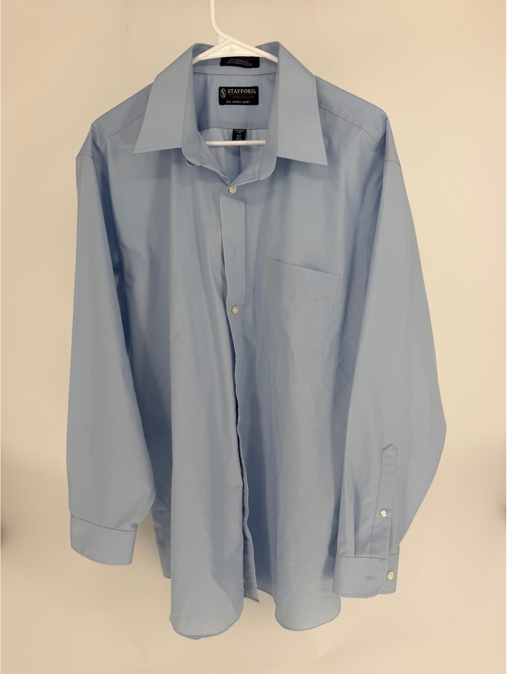 Stafford Performance Men's Classic Fit Light Blue Dress Shirt Size 17 34-35